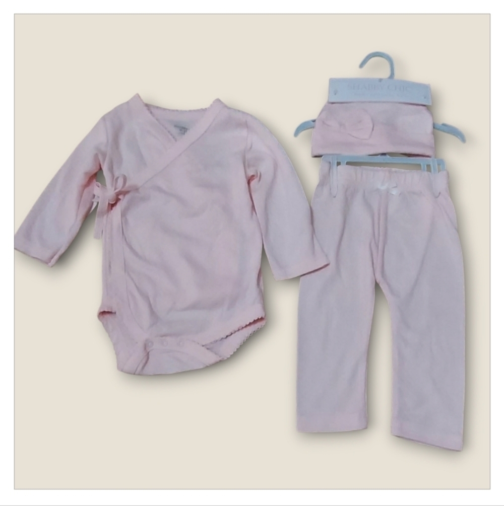 NWT Shabby Chic 3 Pc Pink Baby Apparel Set ~sz 9-12 M